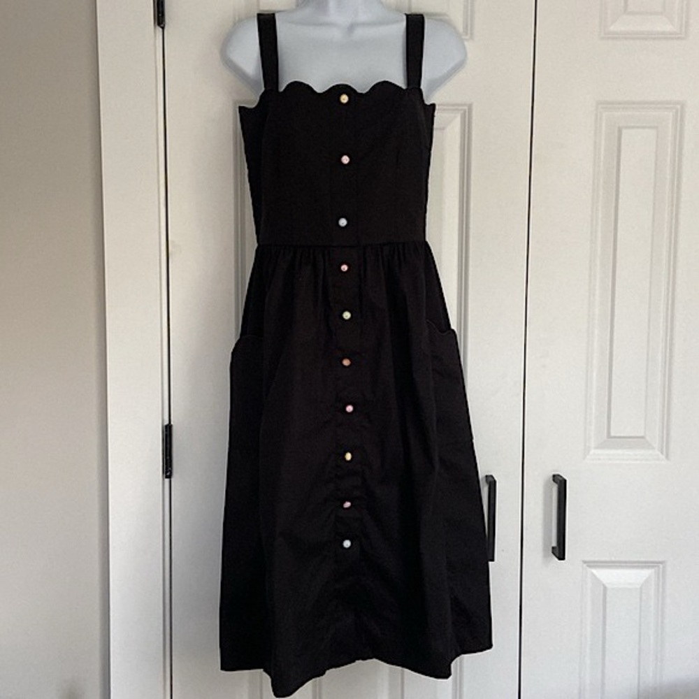 HVN A-Line Dress with Decorative Smiley Face Buttons
